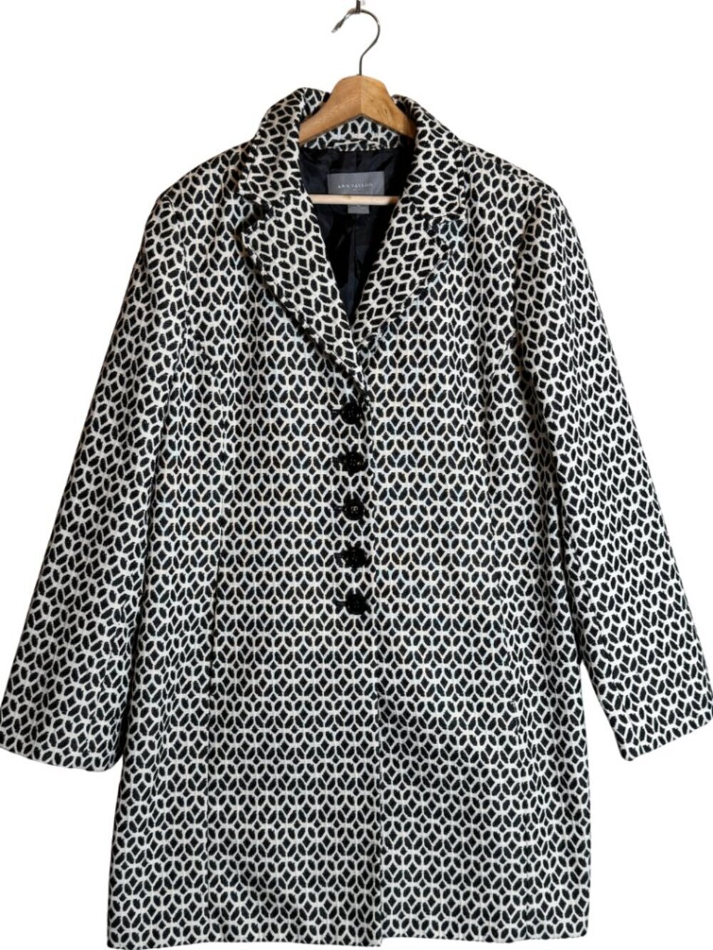 Ann Taylor Patterned Collared Jacket Women's XL White Black Lightweight Preppy